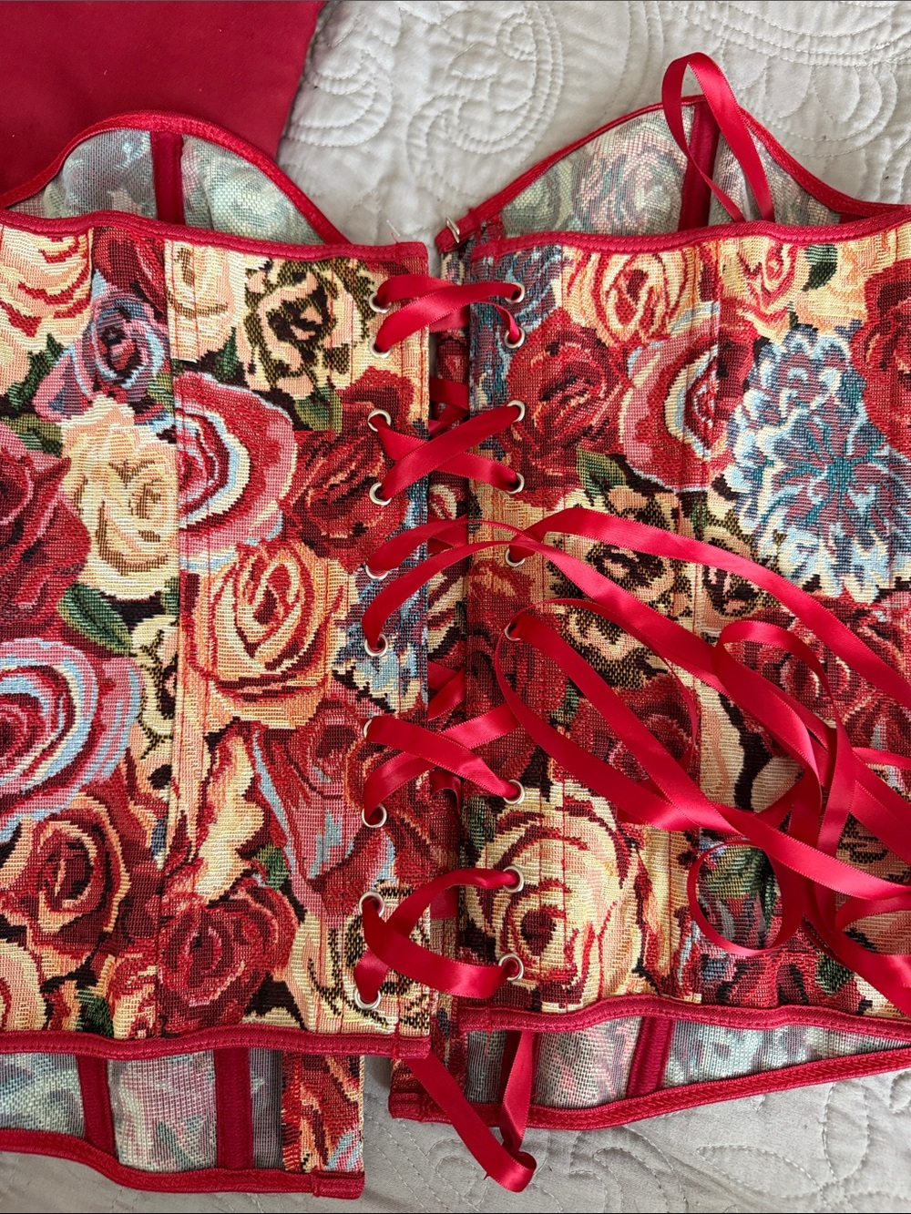 Floral Tapestry Corset Top - Red Multi size M - Picture 5 of 8